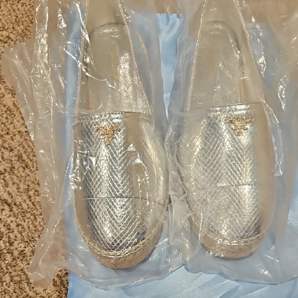 Prada Silver Slip-On Loafers